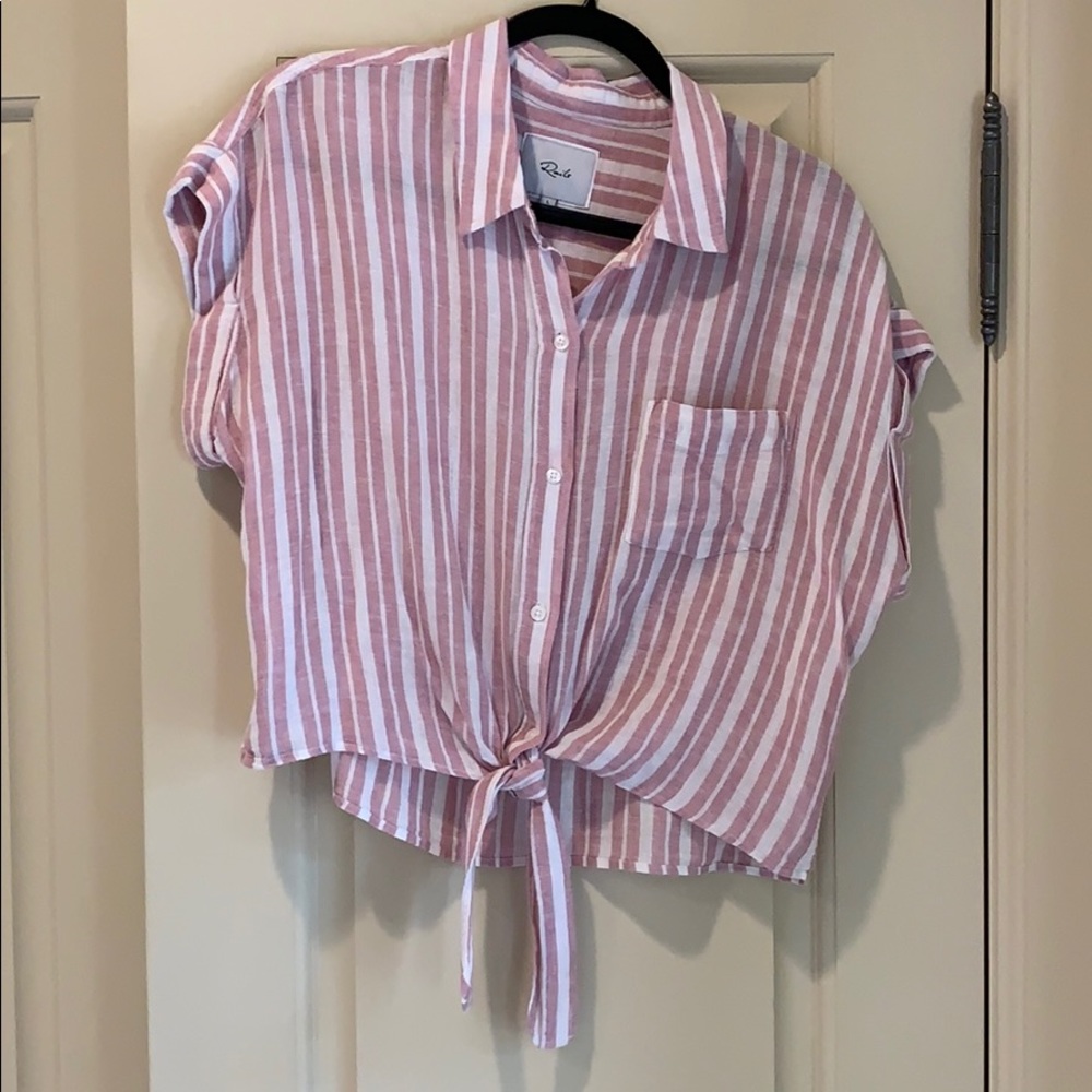 Rails Pink And White Button Down Top - image 1